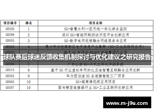 球队赛后球迷反馈收集机制探讨与优化建议之研究报告