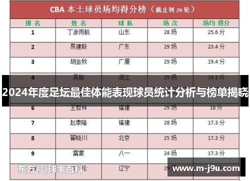 2024年度足坛最佳体能表现球员统计分析与榜单揭晓